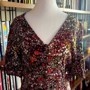 GAP Red Sheath Midi Dress V-Neck 3/4 Sleeve